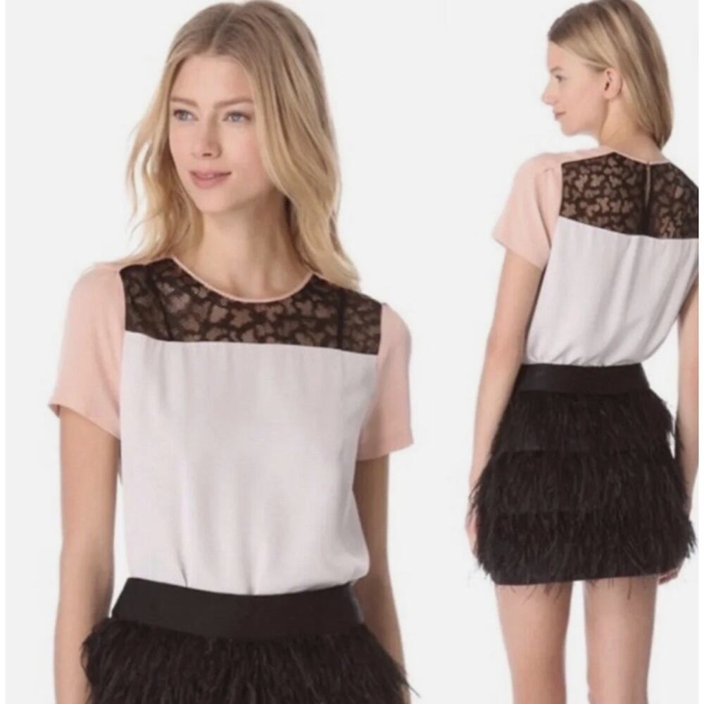 Diane Von Furstenberg Ainslee Blouse Short Sleeve Lined Womens 6 Peach Tan Black